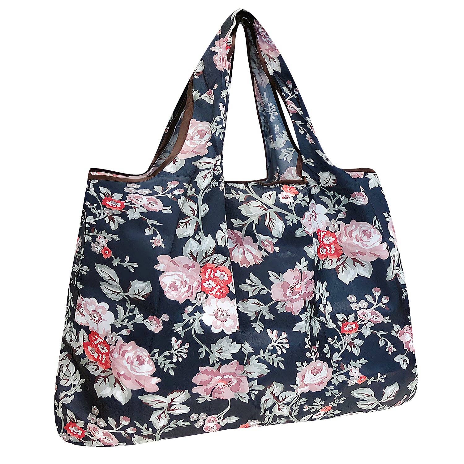 Wrapables Eco-Friendly Large Nylon Reusable Shopping Bag: Rose Vines