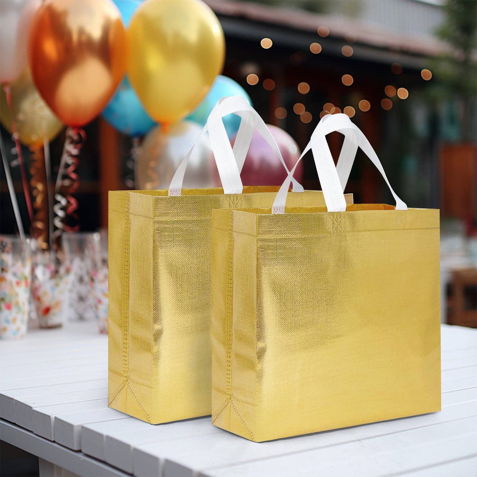 Wrapables Glossy Non-Woven Reusable Gift Bags with Handles: Blue