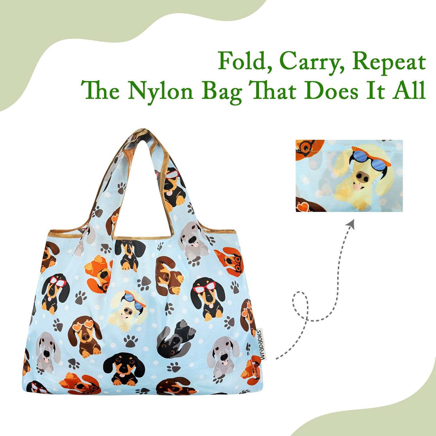 Wrapables Large Nylon Reusable Shopping Bag: Rainbow Butterflies