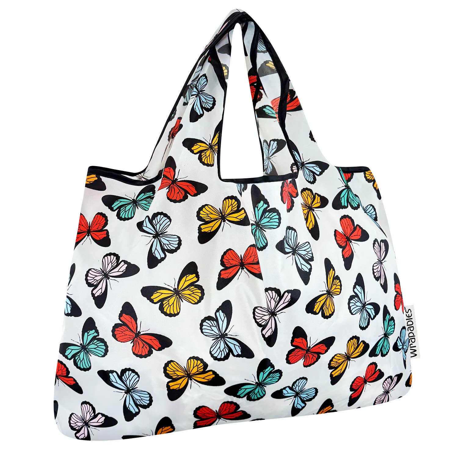 Wrapables Large Nylon Reusable Shopping Bag: Rainbow Butterflies