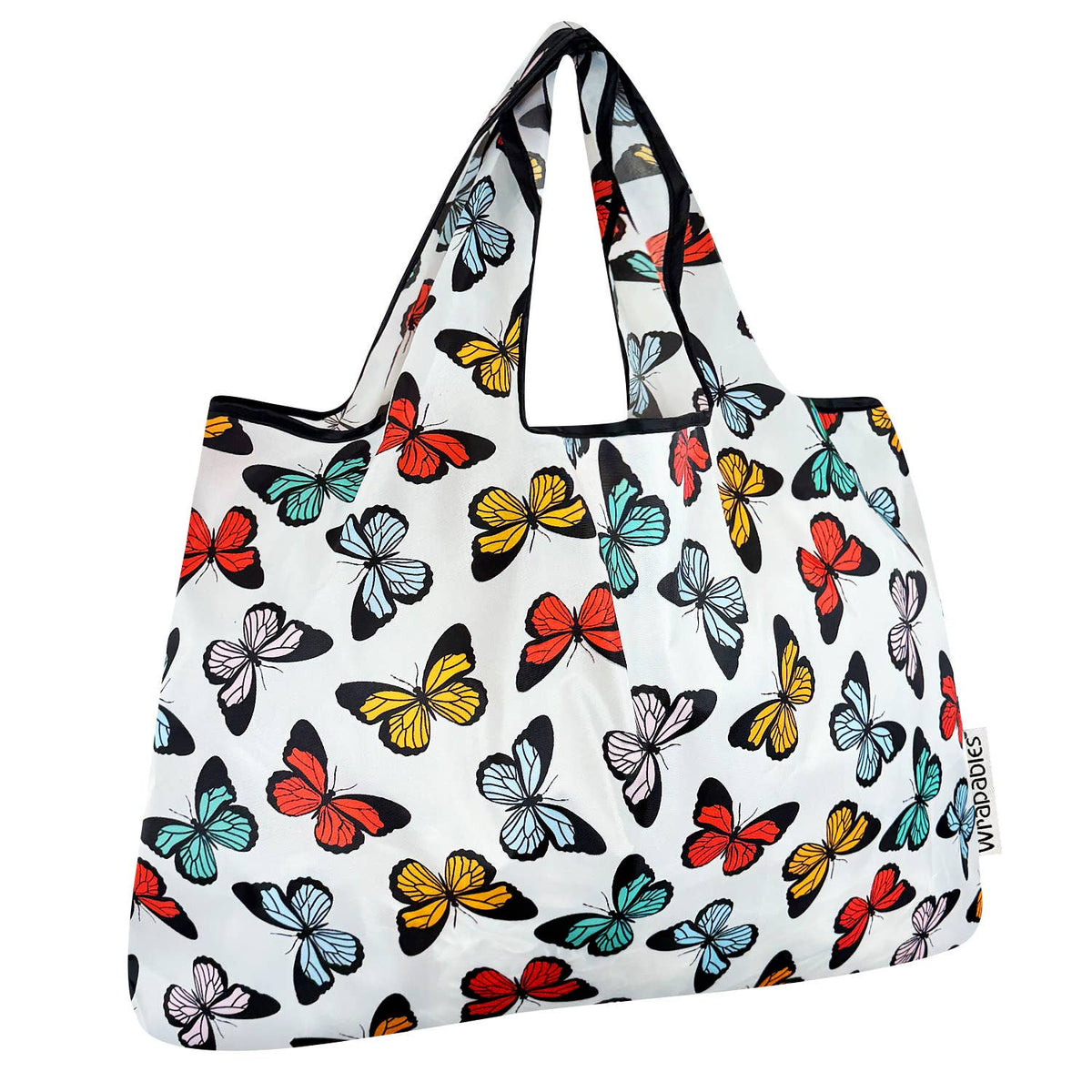 Wrapables Large Nylon Reusable Shopping Bag: Rainbow Butterflies