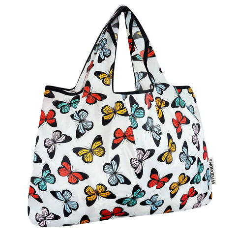 Wrapables Large Nylon Reusable Shopping Bag: Rainbow Butterflies