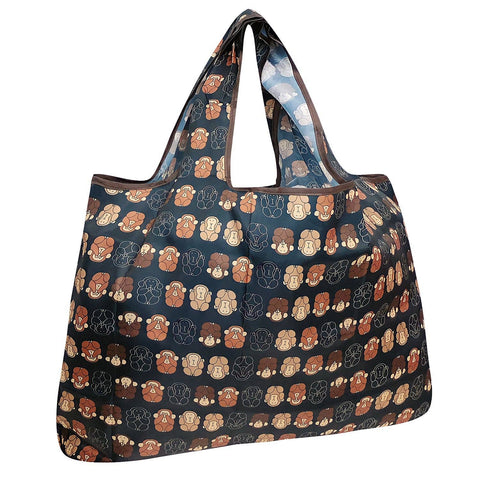 Wrapables Eco-Friendly Large Nylon Reusable Shopping Bag: Monkey Business