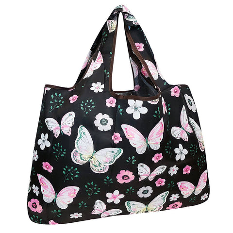 Wrapables Eco-Friendly Large Nylon Reusable Shopping Bag: Midnight Butterfly