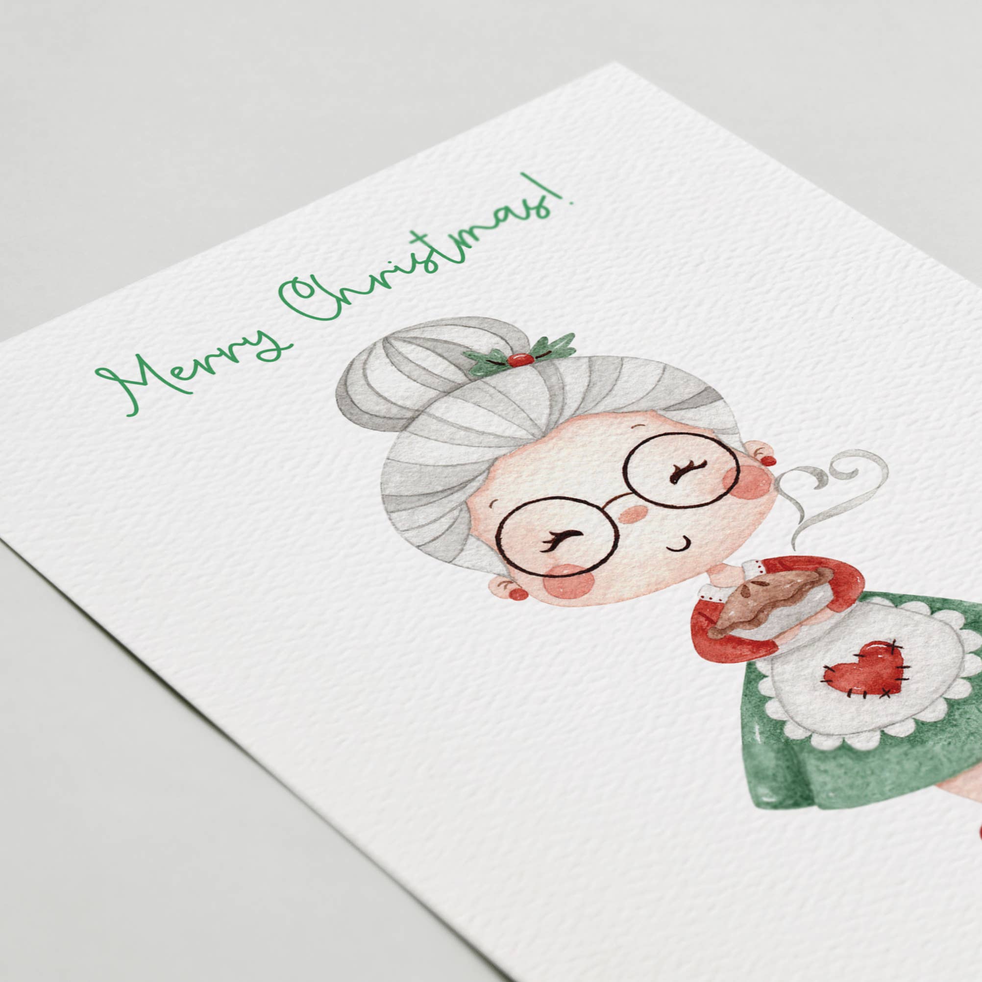 Merry Christmas Card, Cute Mrs. Claus Card,