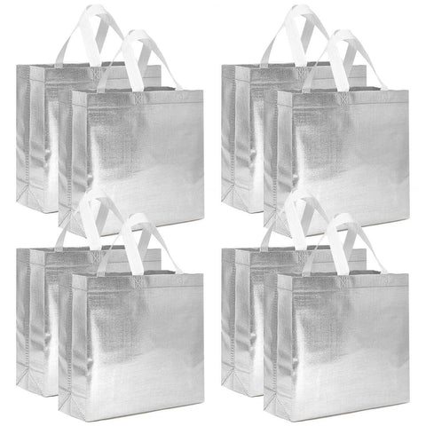 Wrapables Glossy Non-Woven Reusable Gift Bags with Handles: Silver