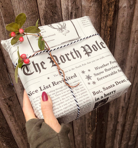 North Pole Newspaper Gift Wrap PLASTIC FREE!