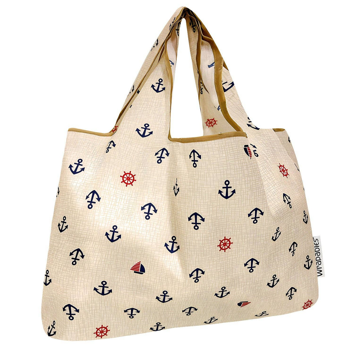 Wrapables Large Foldable Tote Nylon Reusable Grocery Bags: Anchors Away