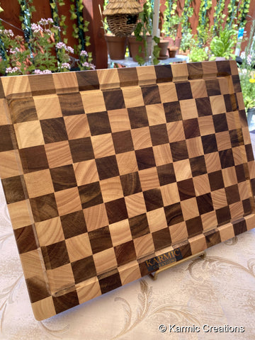 End Grain Checkered Cutting Board (Kitchen Size & BBQ Size): With Juice Groove / Medium