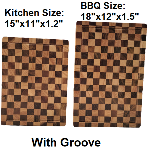 End Grain Checkered Cutting Board (Kitchen Size & BBQ Size): With Juice Groove / Large