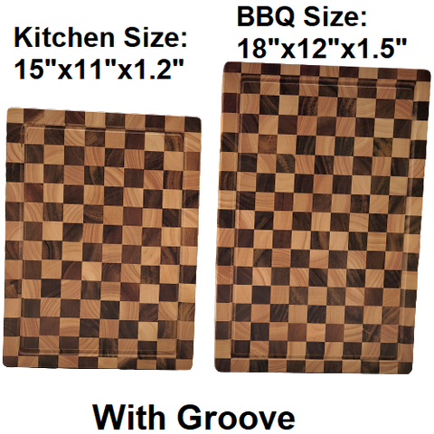 End Grain Checkered Cutting Board (Kitchen Size & BBQ Size): With Juice Groove / Medium