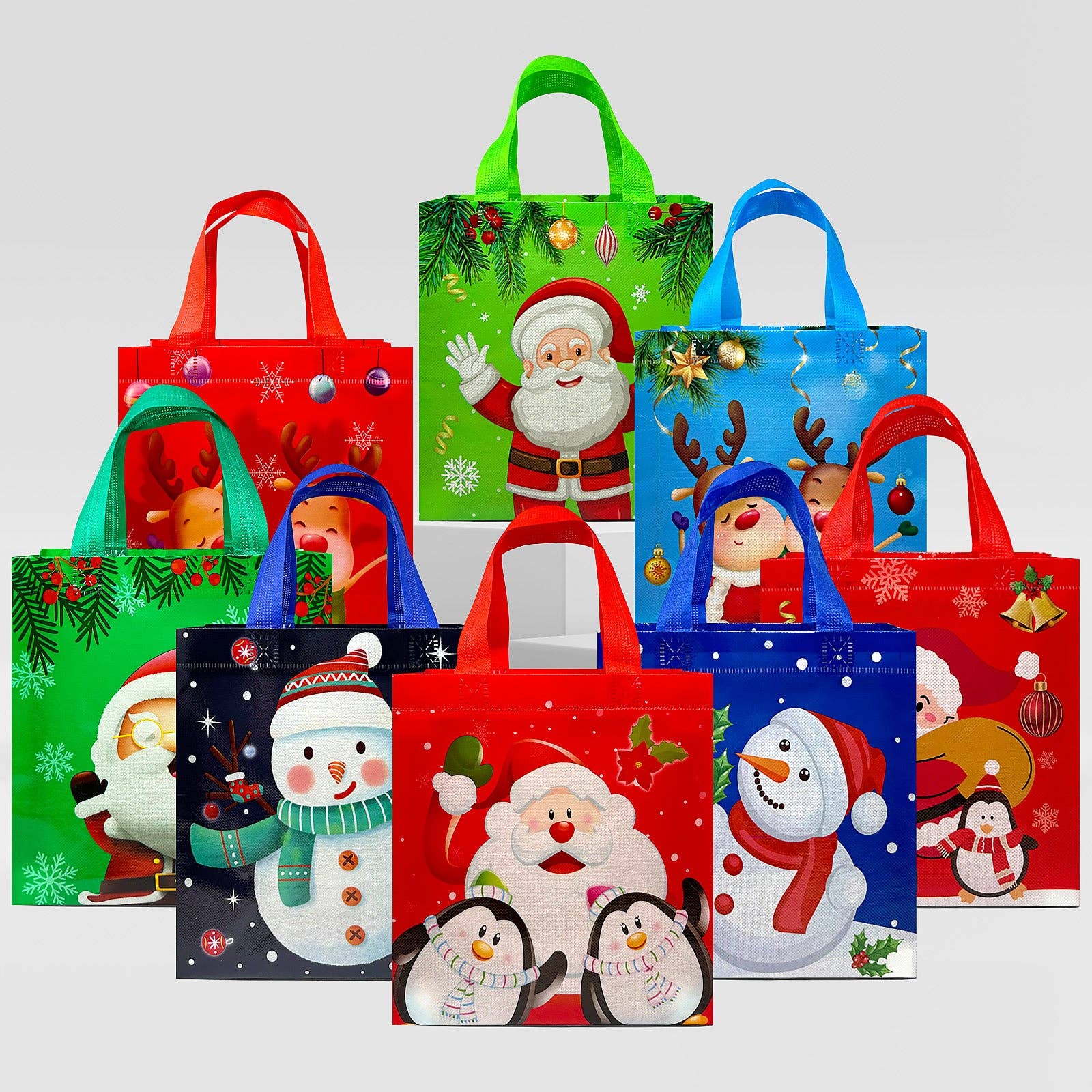 Wrapables Non-Woven Reusable Cheerful Christmas Gift Bags: Santa and Snowman
