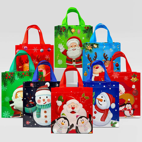 Wrapables Non-Woven Reusable Cheerful Christmas Gift Bags: Santa and Snowman