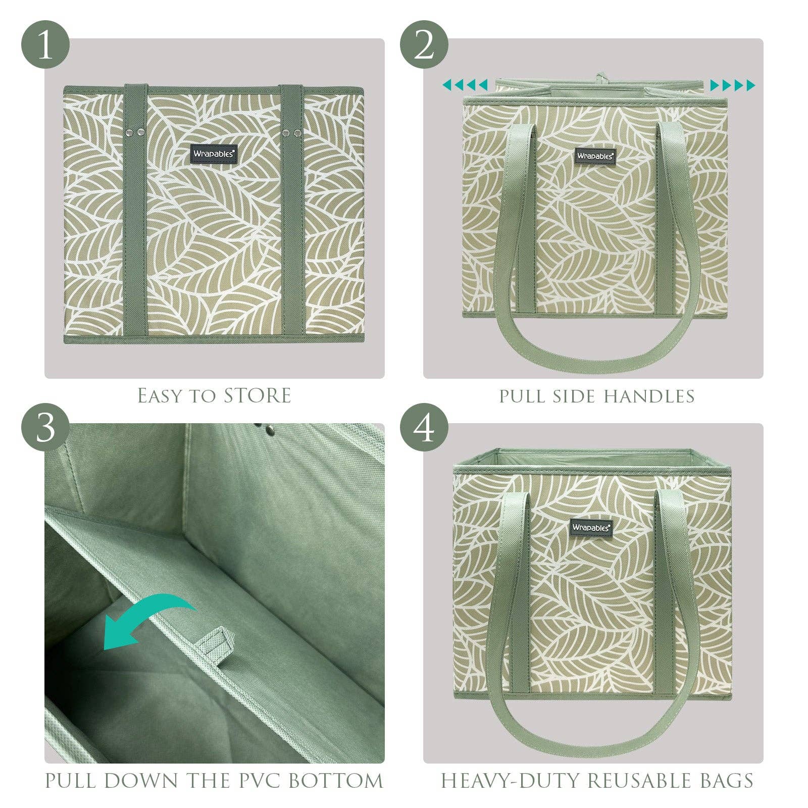 Wrapables 3Pk Heavy Duty Reusable Grocery Bags: Gray