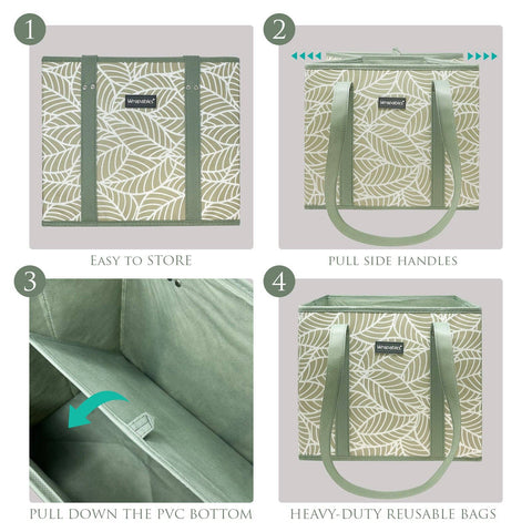 Wrapables 3Pk Heavy Duty Reusable Grocery Bags: Navy