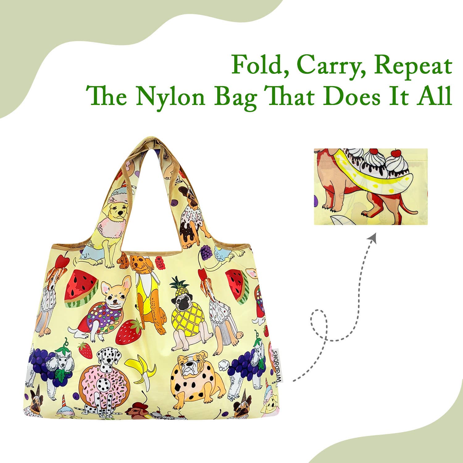 Wrapables Large Nylon Reusable Shopping Bag: Rainbow Butterflies