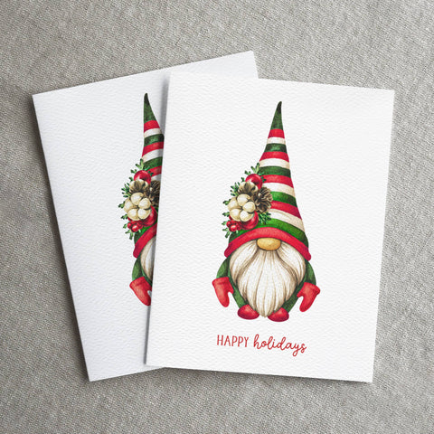 Happy Holidays Gnome Card, Cute Christmas Card, Gnomes