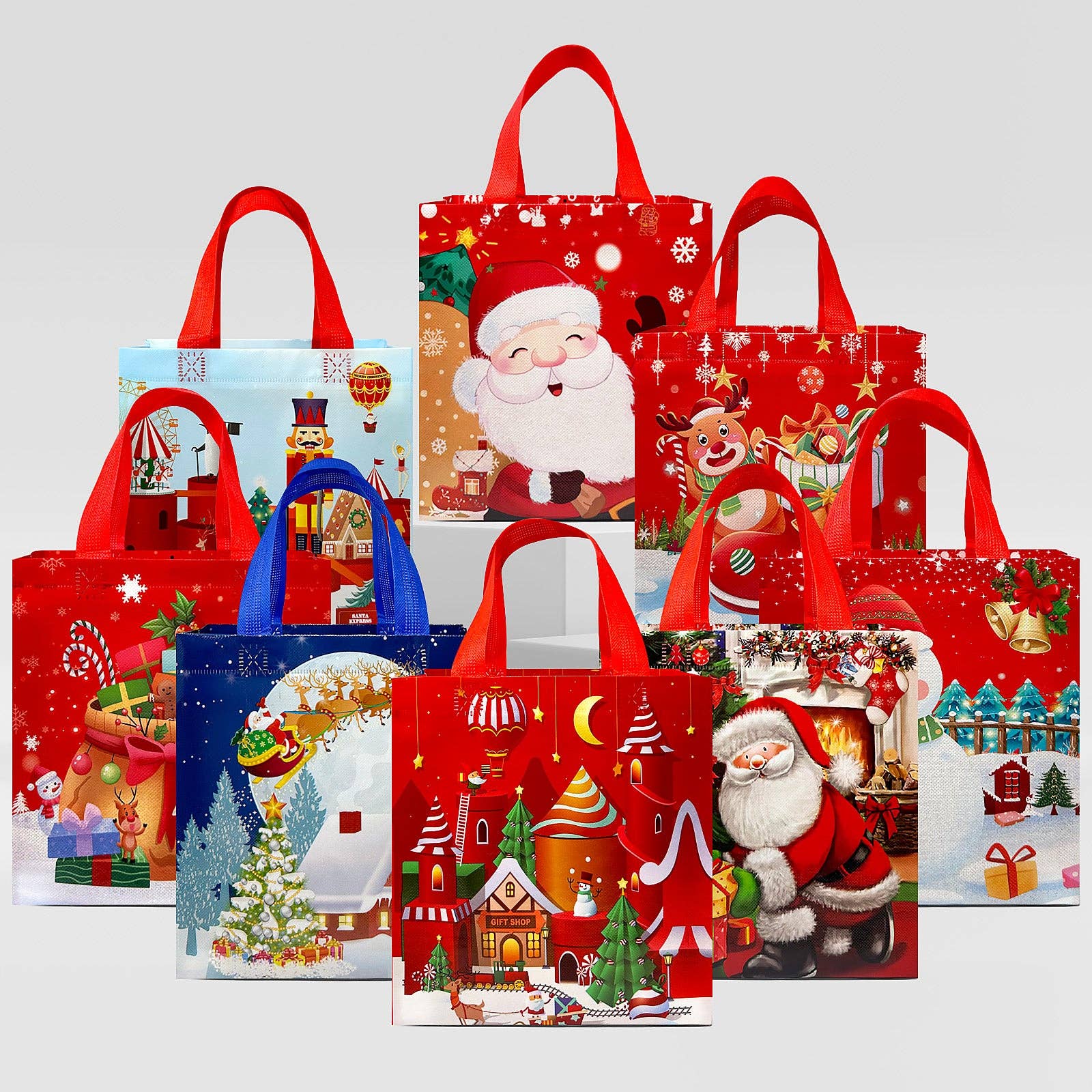 Wrapables Non-Woven Reusable Cheerful Christmas Gift Bags: Santa and Snowman
