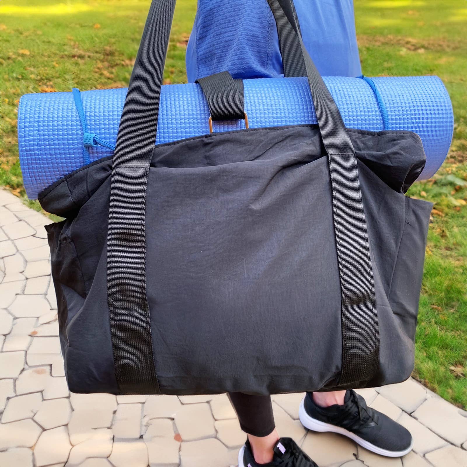 Wrapables Yoga Tote Bag, Gym, Work, Overnight, Travel Bag: Black