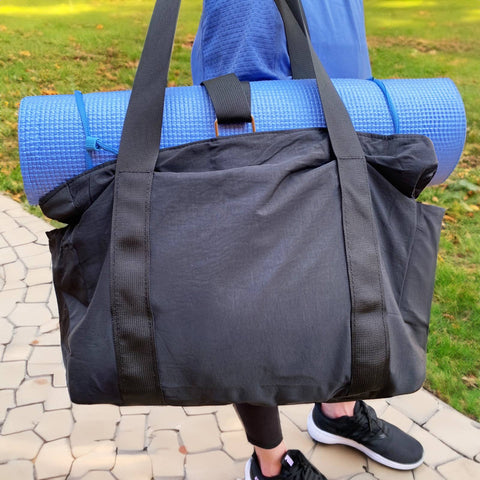 Wrapables Yoga Tote Bag, Gym, Work, Overnight, Travel Bag: Black