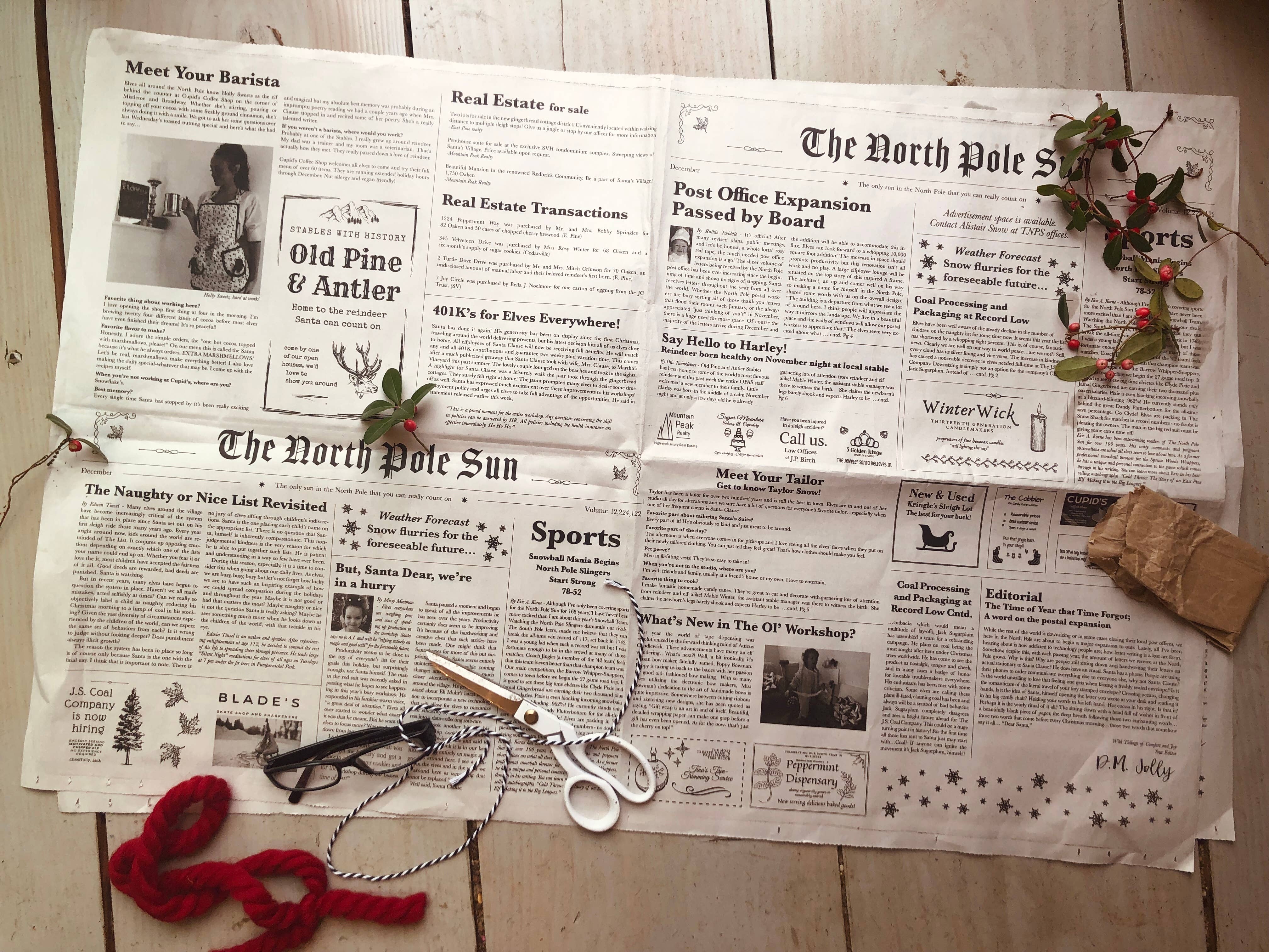 North Pole Newspaper Gift Wrap PLASTIC FREE!