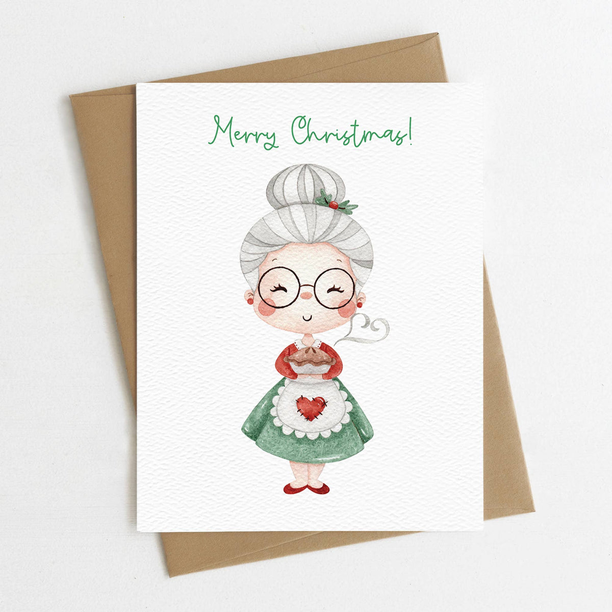 Merry Christmas Card, Cute Mrs. Claus Card,
