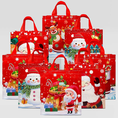 Wrapables Non-Woven Reusable Cheerful Christmas Gift Bags: Santa and Snowman