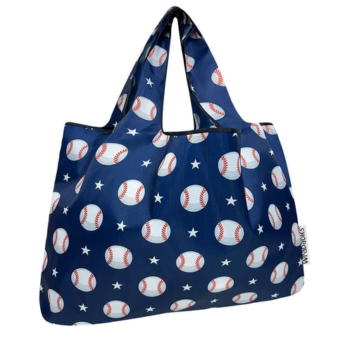 Wrapables Large Foldable Tote Nylon Reusable Grocery Bags: Baseball