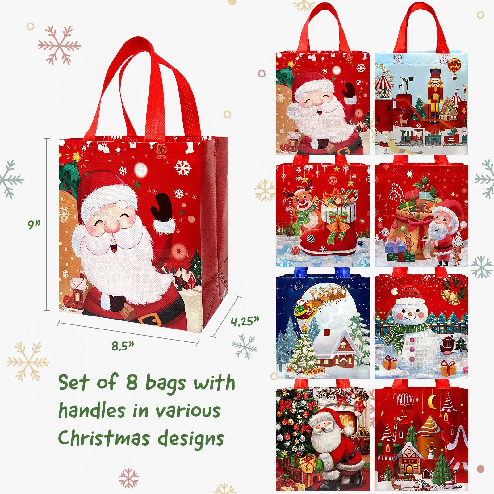 Wrapables Non-Woven Reusable Cheerful Christmas Gift Bags: Santa and Snowman