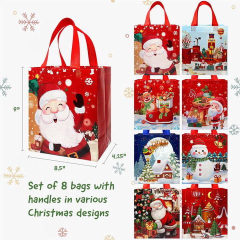 Wrapables Non-Woven Reusable Cheerful Christmas Gift Bags: Santa and Snowman