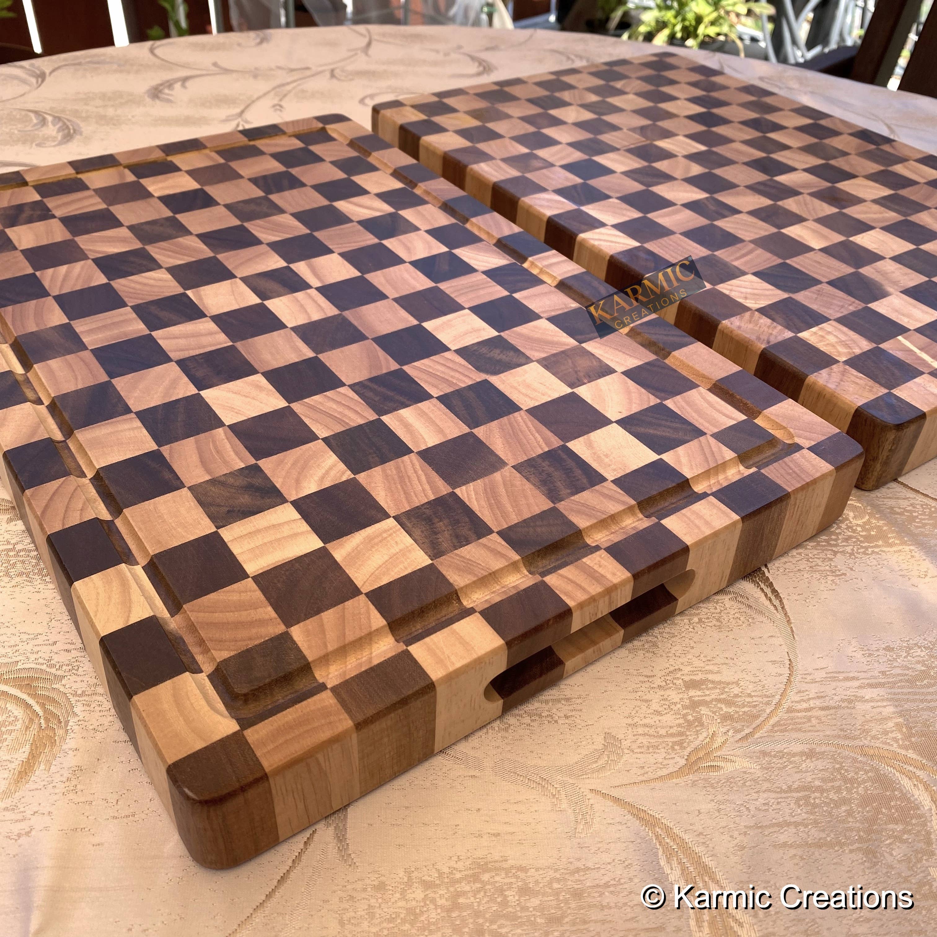 End Grain Checkered Cutting Board (Kitchen Size & BBQ Size): With Juice Groove / Medium