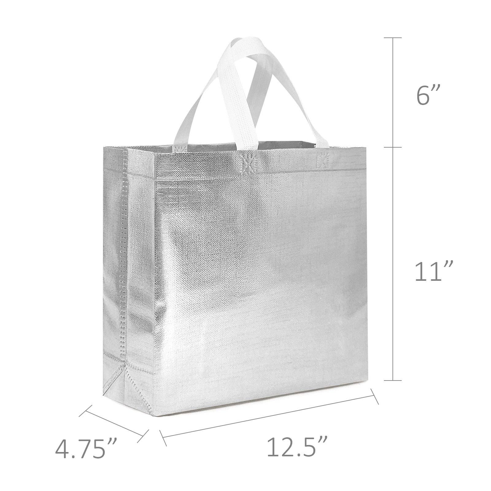 Wrapables Glossy Non-Woven Reusable Gift Bags with Handles: Silver