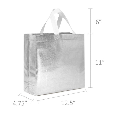Wrapables Glossy Non-Woven Reusable Gift Bags with Handles: Silver