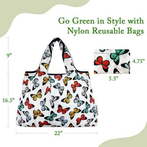 Wrapables Large Nylon Reusable Shopping Bag: Rainbow Butterflies