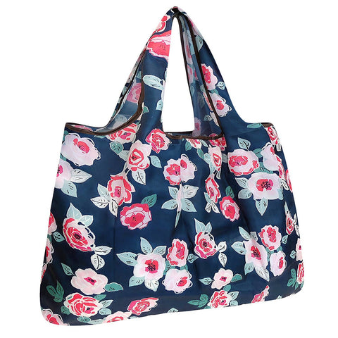 Wrapables Eco-Friendly Large Nylon Reusable Shopping Bag: Rose Floral