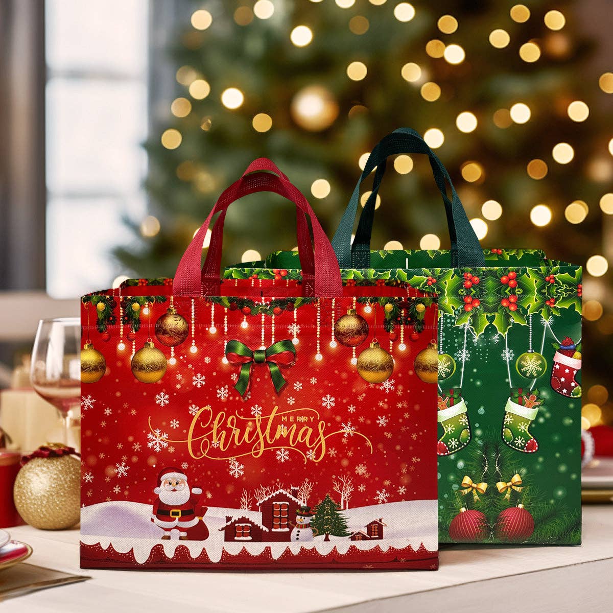 Wrapables Non-Woven Reusable Christmas Holidays Gift Bags: Christmas Holidays