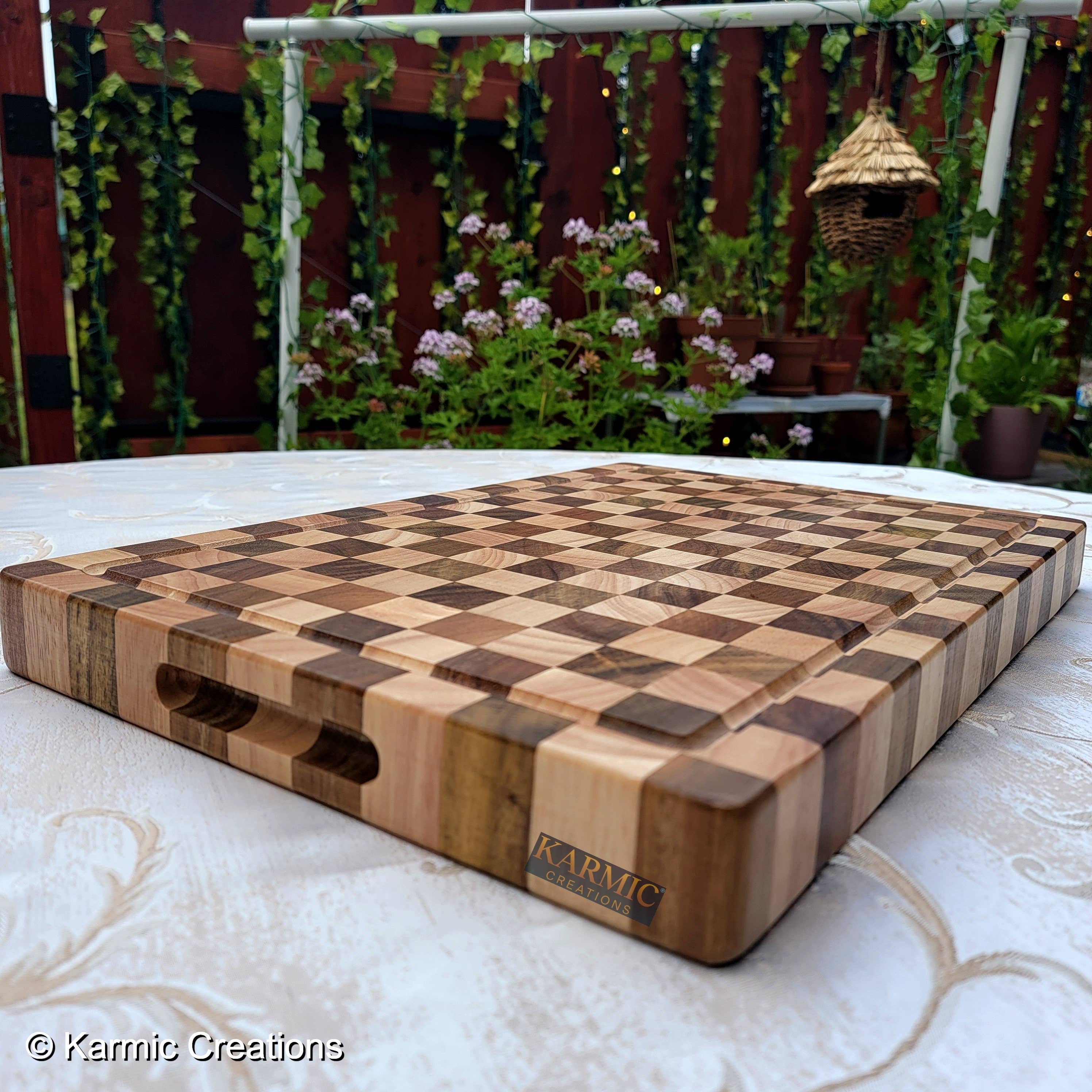 End Grain Checkered Cutting Board (Kitchen Size & BBQ Size): With Juice Groove / Large