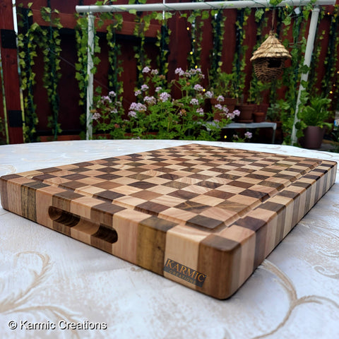 End Grain Checkered Cutting Board (Kitchen Size & BBQ Size): With Juice Groove / Medium
