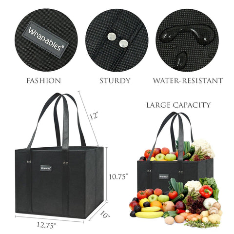 Wrapables 3Pk Heavy Duty Reusable Grocery Bags: Navy