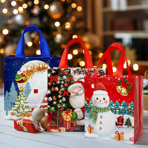 Wrapables Non-Woven Reusable Cheerful Christmas Gift Bags: Santa and Snowman