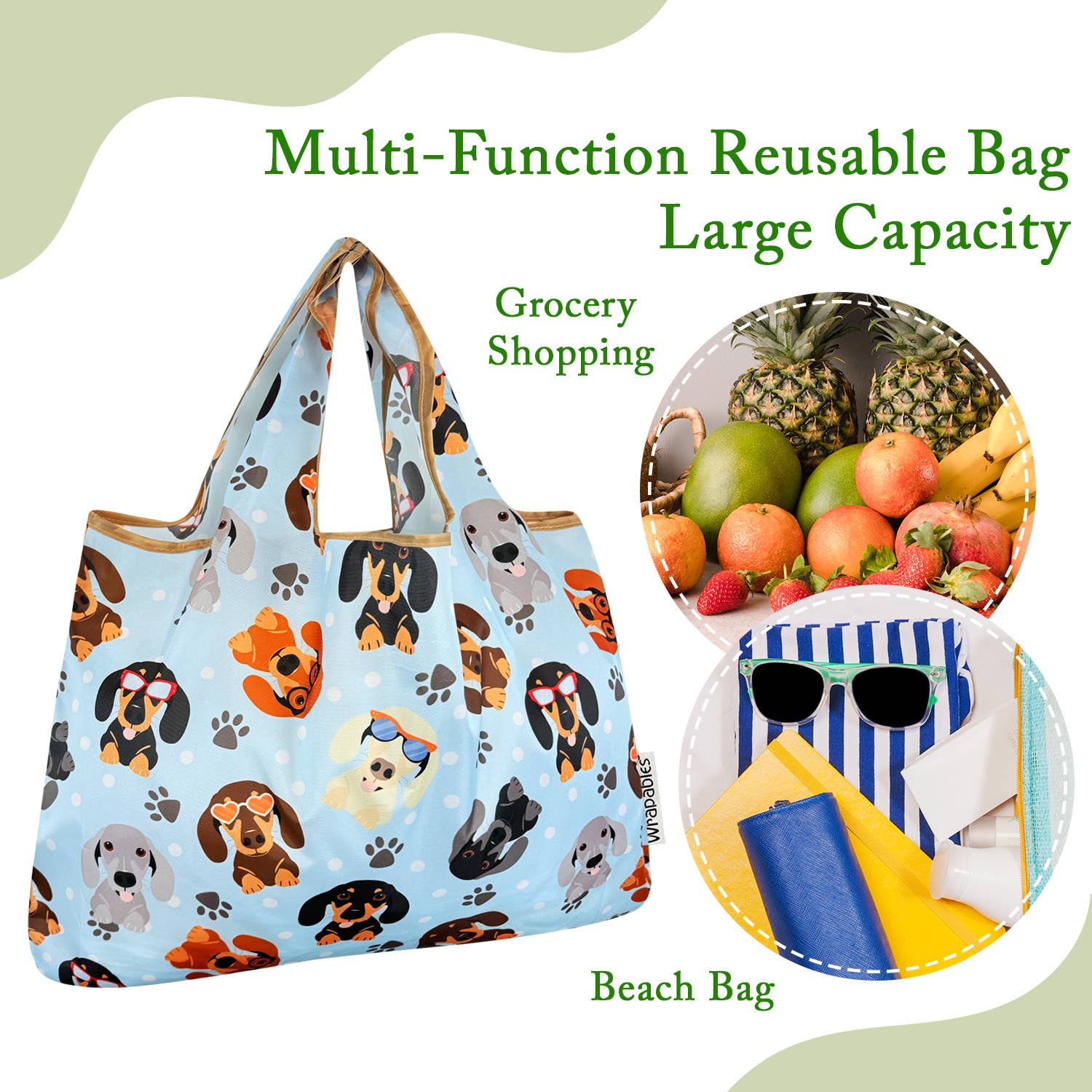 Wrapables Large Nylon Reusable Shopping Bag: Rainbow Butterflies