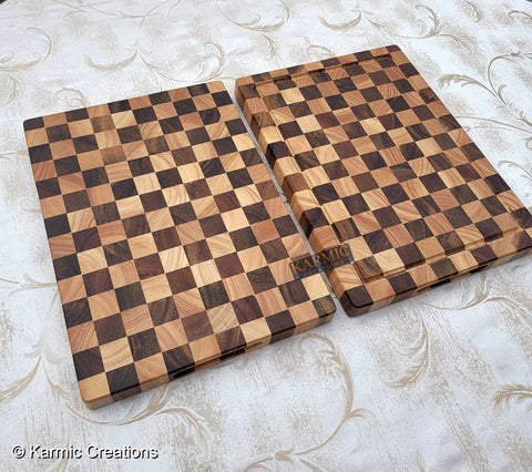 End Grain Checkered Cutting Board (Kitchen Size & BBQ Size): With Juice Groove / Medium
