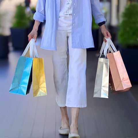 Wrapables Glossy Non-Woven Reusable Gift Bags with Handles: Blue