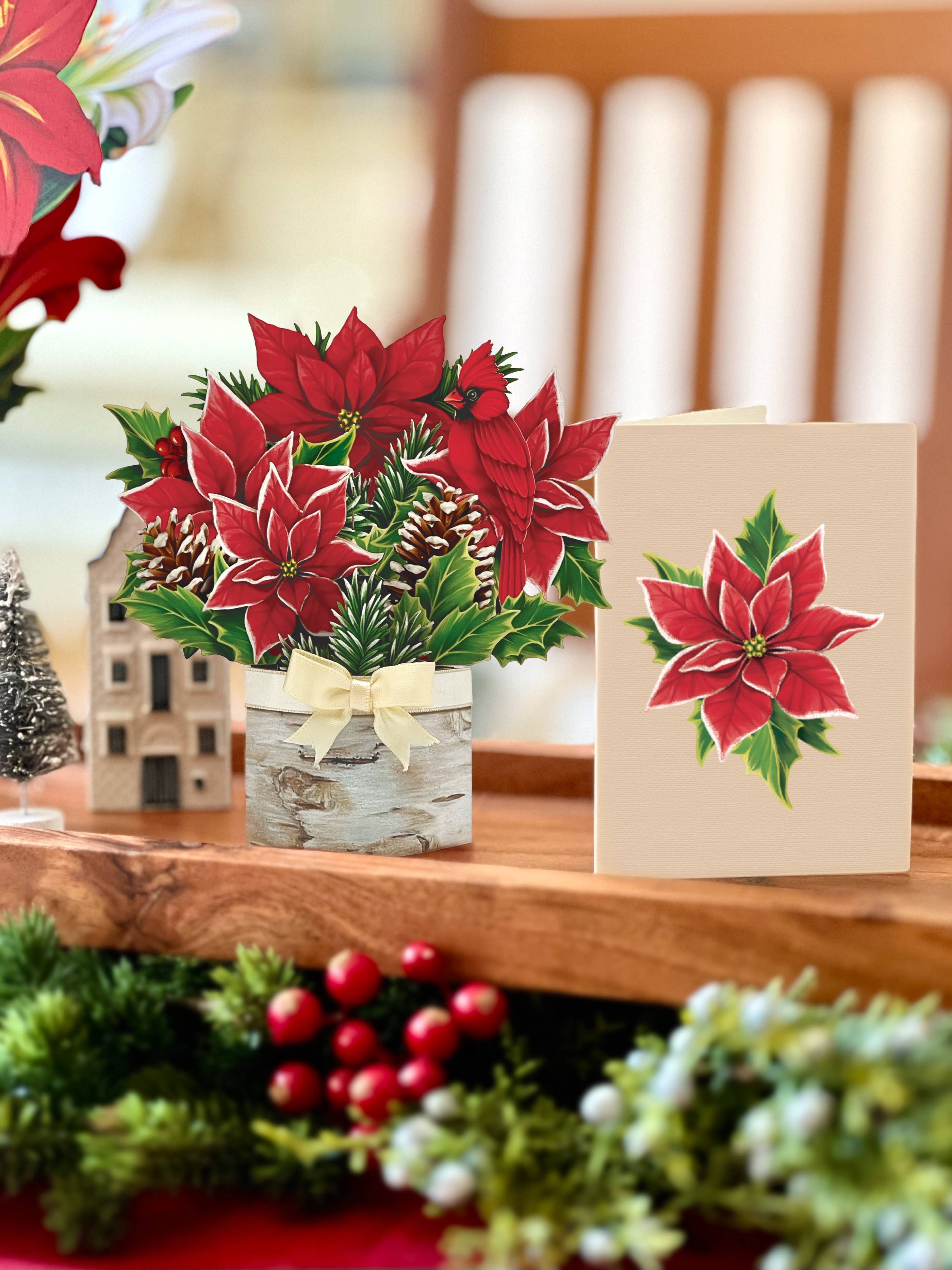 Mini Birch Poinsettia (Pop-up Greeting Card)