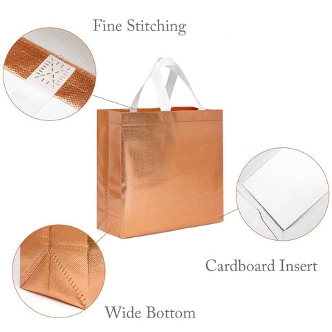 Wrapables Glossy Non-Woven Reusable Gift Bags with Handles: Rose Gold1