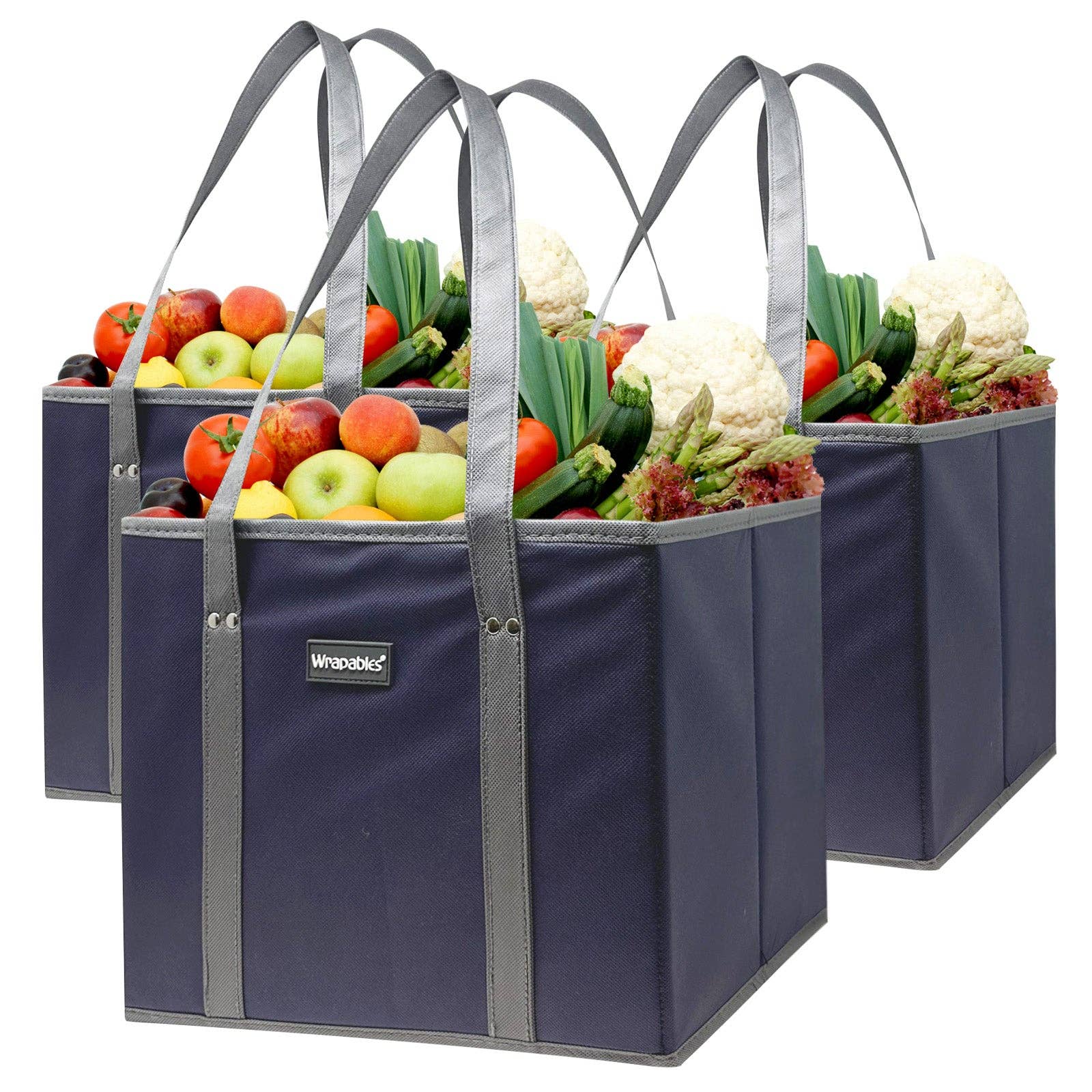 Wrapables 3Pk Heavy Duty Reusable Grocery Bags: Black
