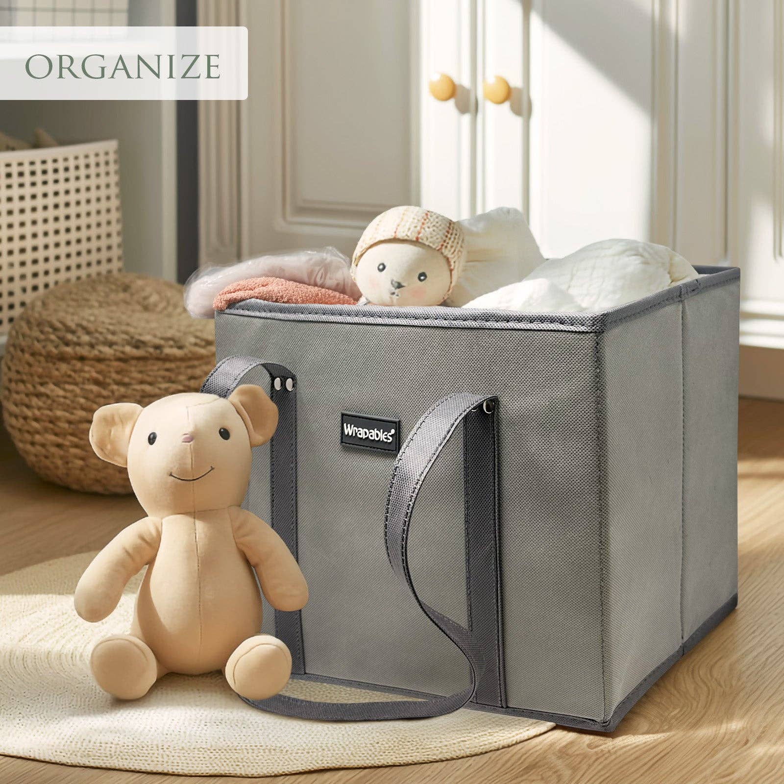 Wrapables 3Pk Heavy Duty Reusable Grocery Bags: Gray