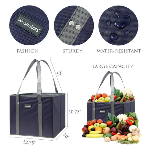 Wrapables 3Pk Heavy Duty Reusable Grocery Bags: Navy