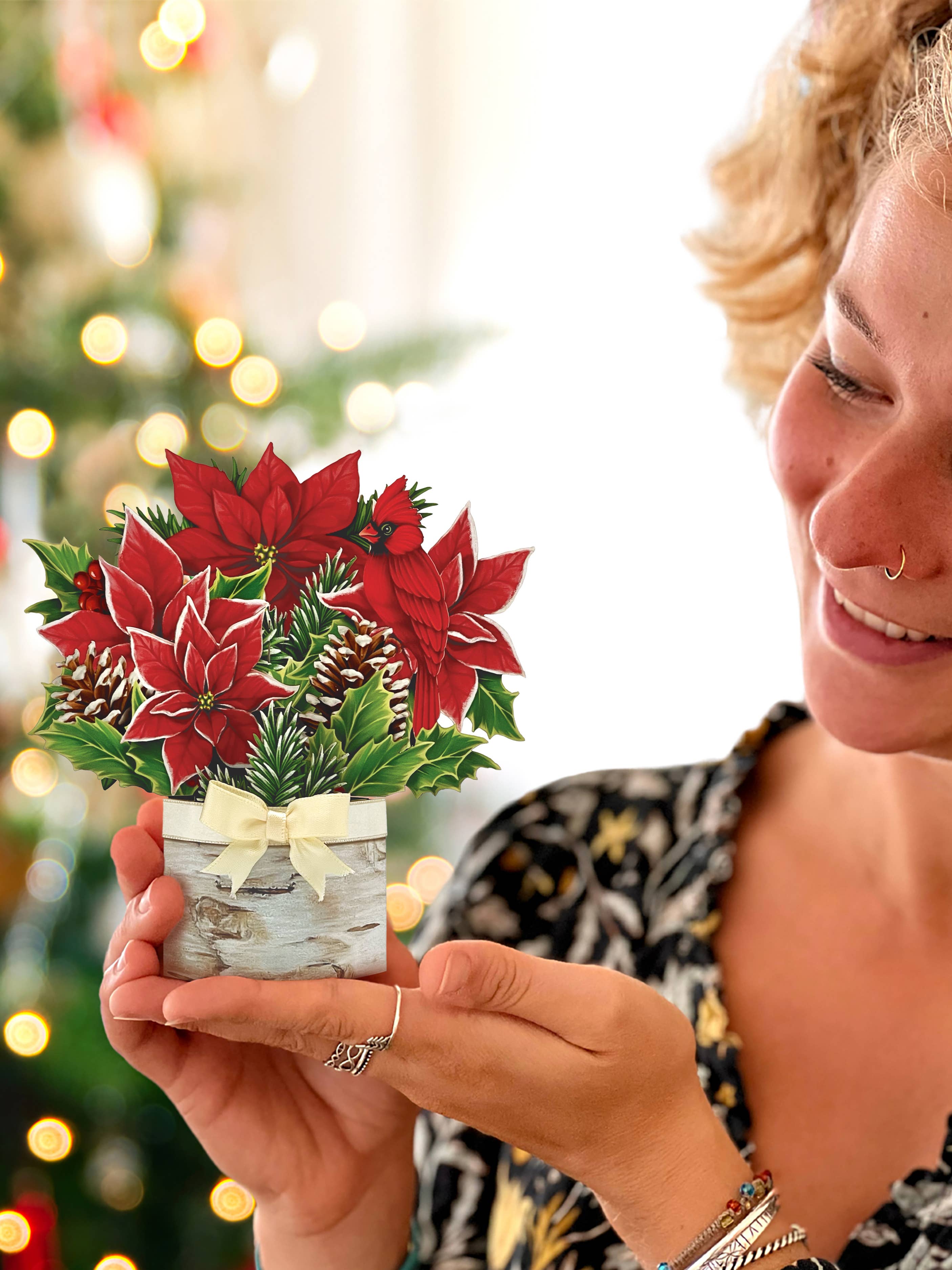 Mini Birch Poinsettia (Pop-up Greeting Card)