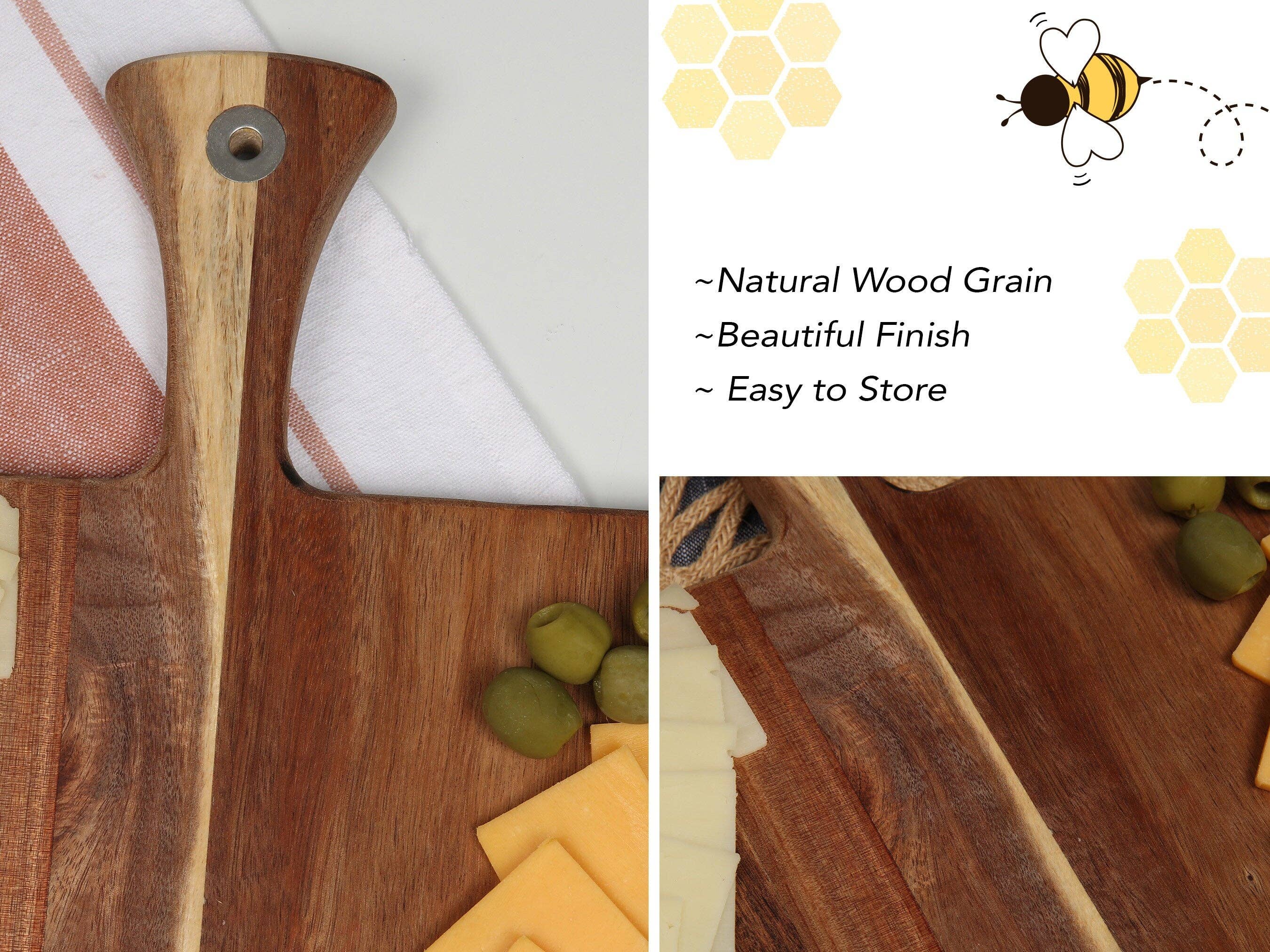 Charcuterie Board w Handle Acacia Natural Wood